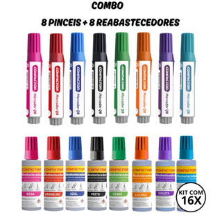Marcadores de Quadro Branco Recarregáveis 8 Cores + Reabastecedores Compactor Professores em Oferta na Shopee