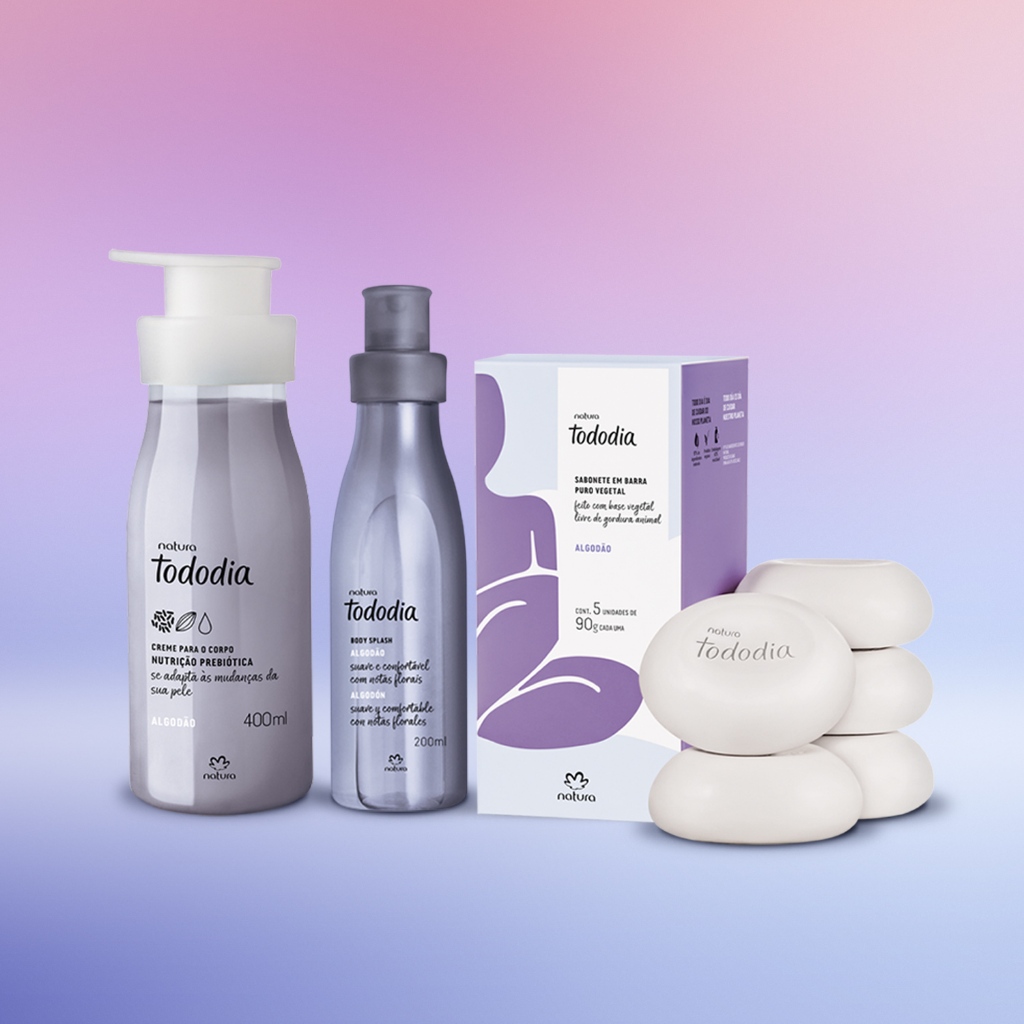 Kit Presente Natura Tododia Algodão com Hidratante, Body Splash e Sabonete em Barra
