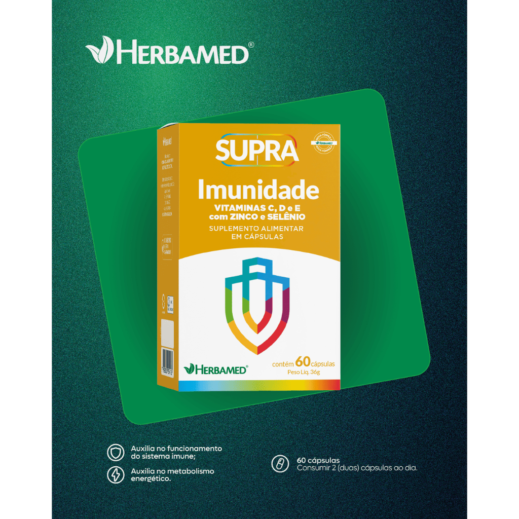 Supra Imunidade Vitaminas C D E Zinco + Selênio 60 Cápsulas 500mg Herbamed