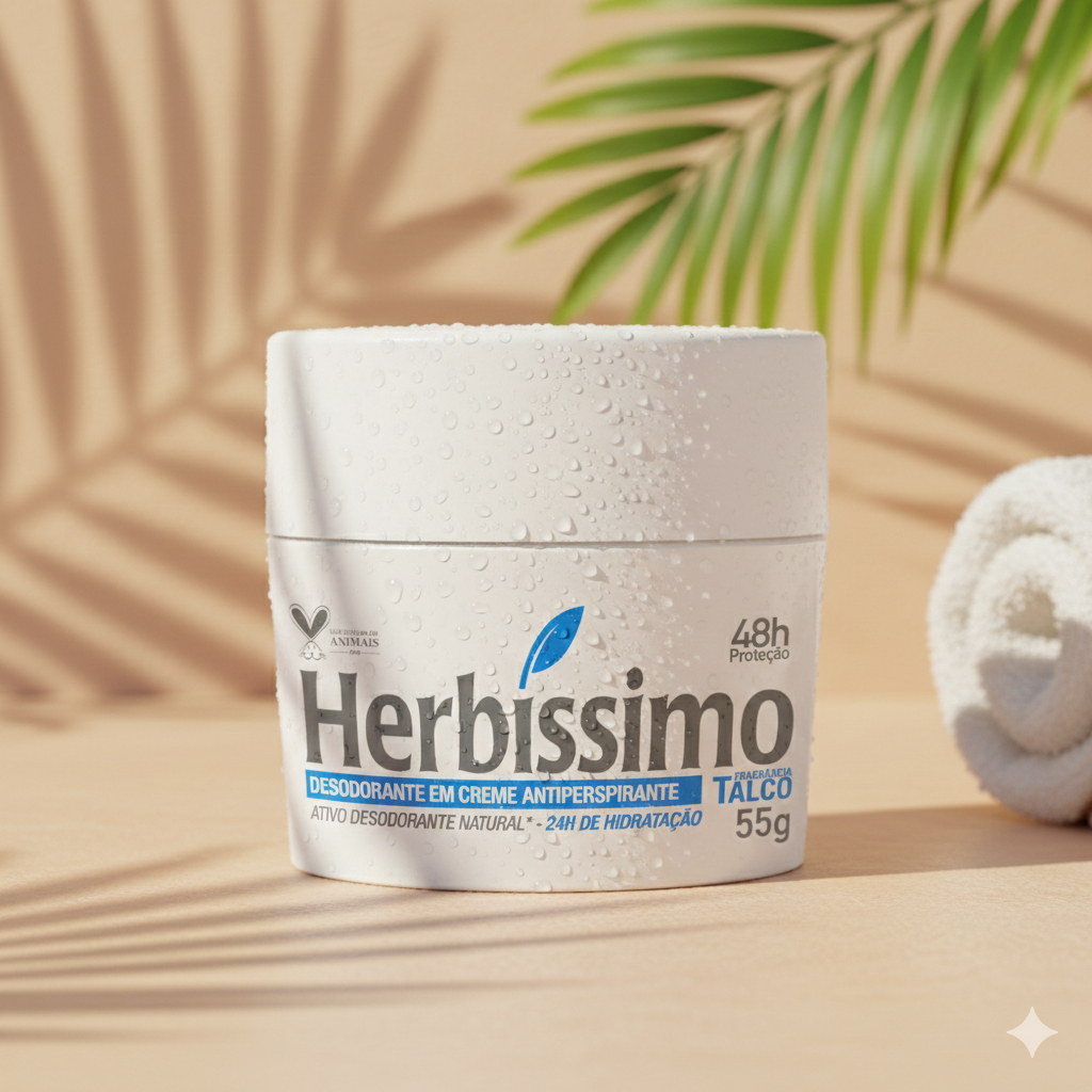 Desodorante Creme Antitranspirante Talco Herbíssimo 55G em Oferta na Shopee
