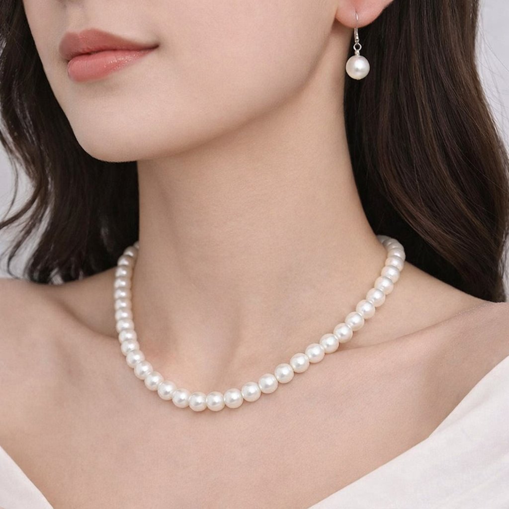 Conjunto Colar e Brincos de Pérolas Clássicas – Moda Elegante para Festas, Eventos e Casamento