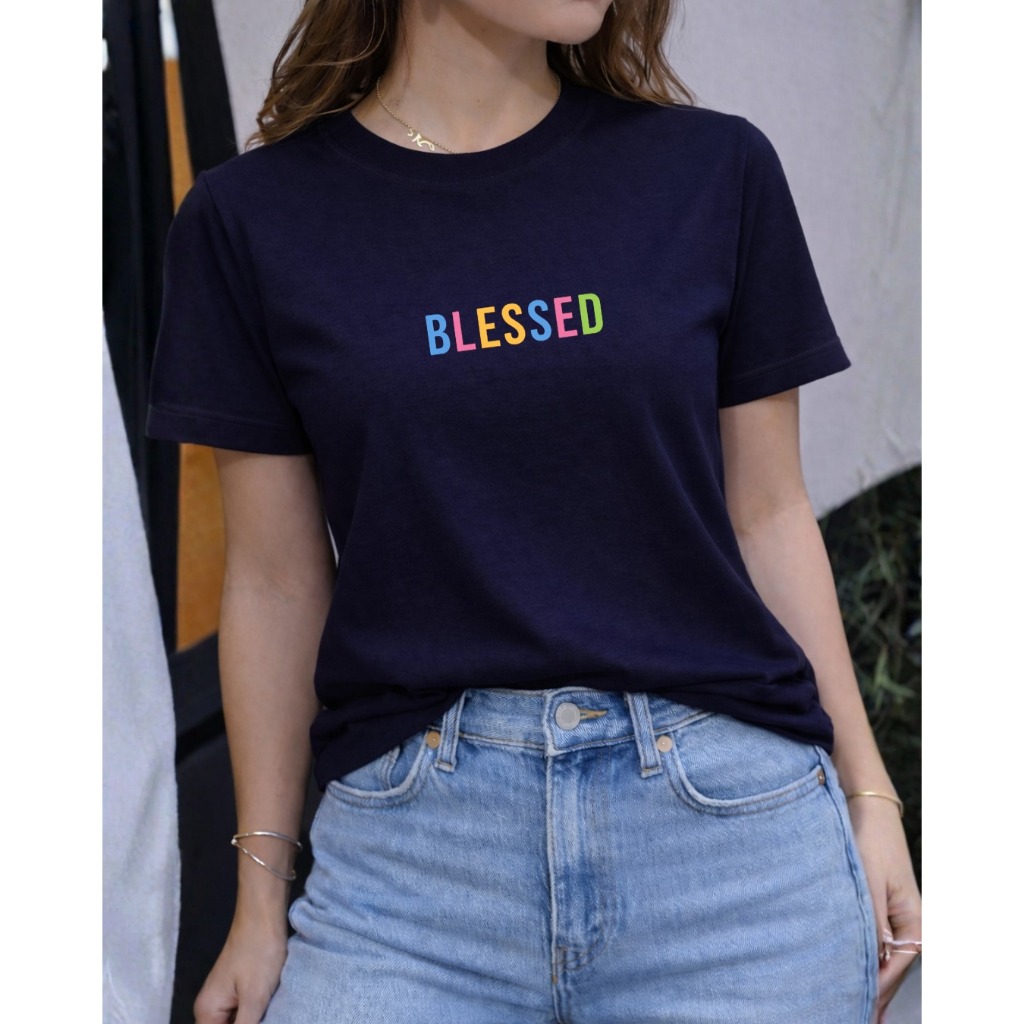 Camiseta Feminina Confortável 100% Algodão Estampada Blessed Moda Cristã Evangélica Estilosa Delicada do P ao GG