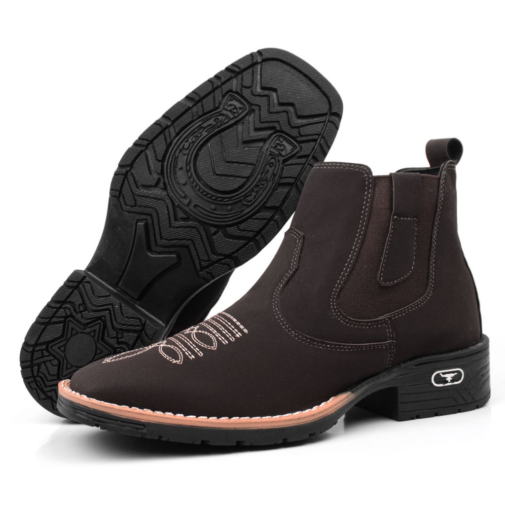 Botina masculina country bico quadrado, bordado estilo western | botina texana country pronta entrega qualidade