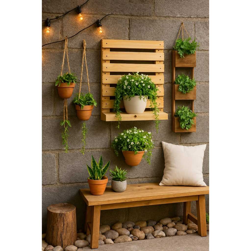 Suporte de pallet decorativo com prateleira para plantas e flores