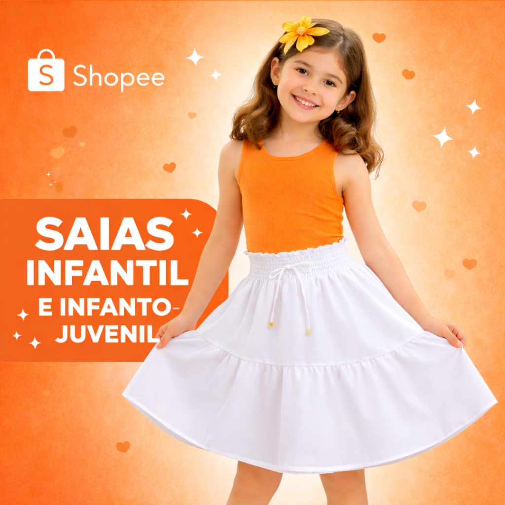 Saia Infantil Saia branca de Menina Saia de criança Tecido Leve sedinha  Saia Infantil e adolescente
