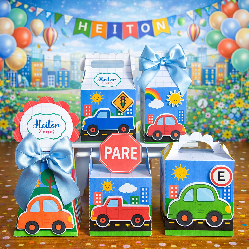 Kit Caixinhas Personalizadas Carrinhos | Pegue e Monte | Lembrancinha Aniversário e Festa Infantil