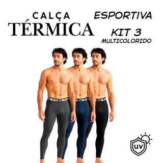 Calça Segunda Pele Masculina Compressão KIT 3 MULTICOLORIDO Esportiva Motoqueiro Academia Exercícios