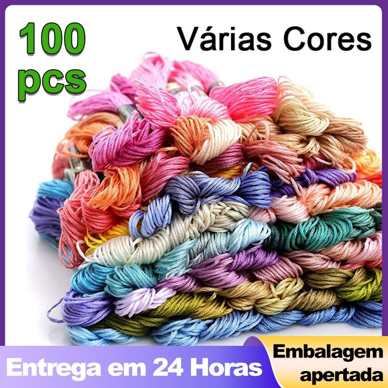 Kit 100 Linhas de Costura para Bordado e Ponto Cruz Fio Poliéster Algodão 100 Unidades em Oferta na Shopee