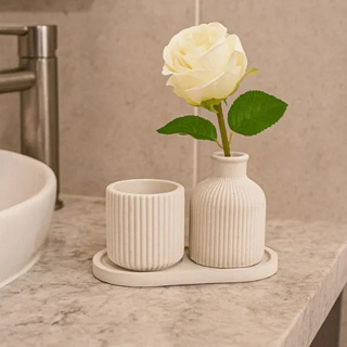 Kit 2 Vasinhos Decoração Casa Minimalista + Bandeja Decorativo Branco em Oferta na Shopee