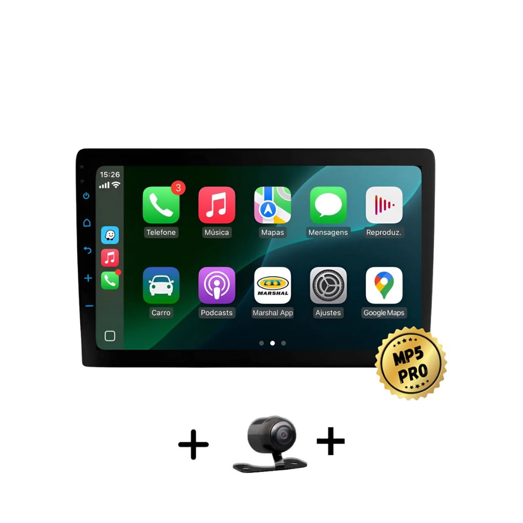 Central Multimidia Mp5 Pro+ Carplay Android Auto Sem Fio + Câmera de Ré