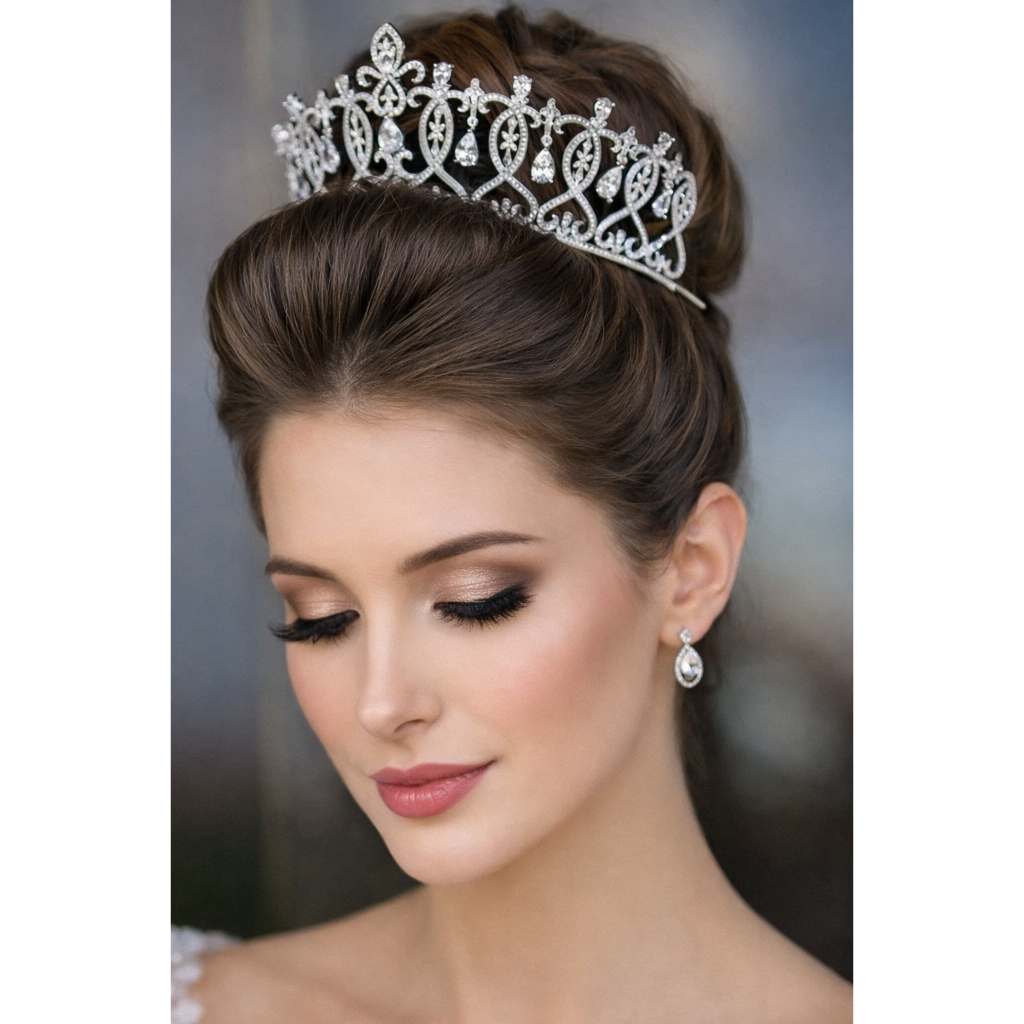 Coroa Tiara Porta Coque Prata Prateado Para Penteado Noiva Festa Casamento Lindo
