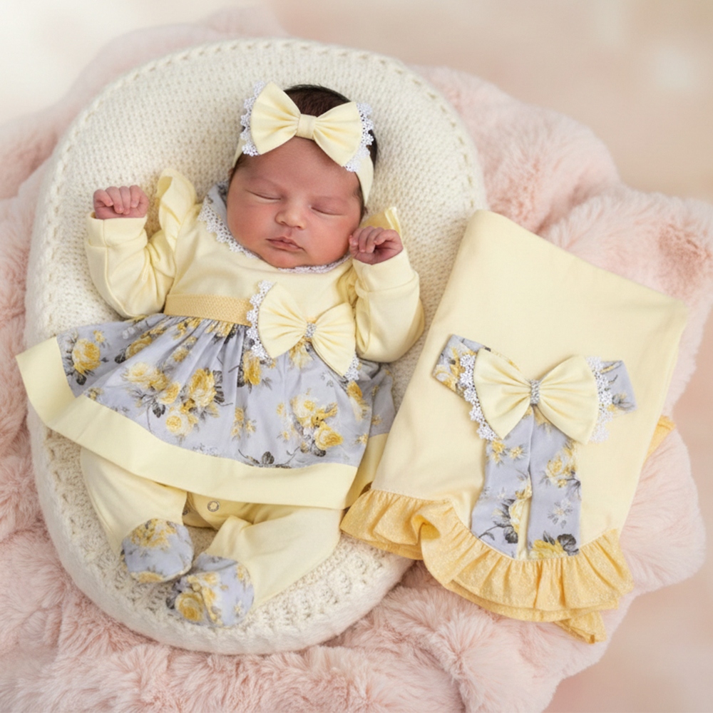 Saída De Maternidade Bebê Clara Laços Amarela Glamour 05 Peças em Oferta na Shopee