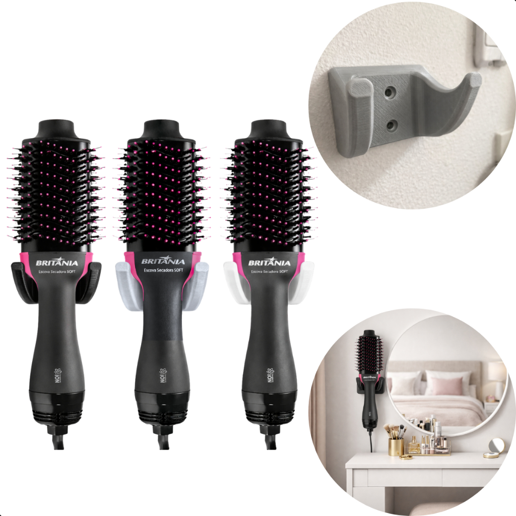 Suporte Porta Universal Parede Bancada Salão Escova Secadora Secador Cabelo Britânia 127v Dupla Face em Oferta na Shopee