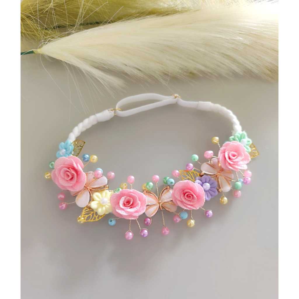 Tiara floral jardim encantado com borboletas delicadas festa infantil