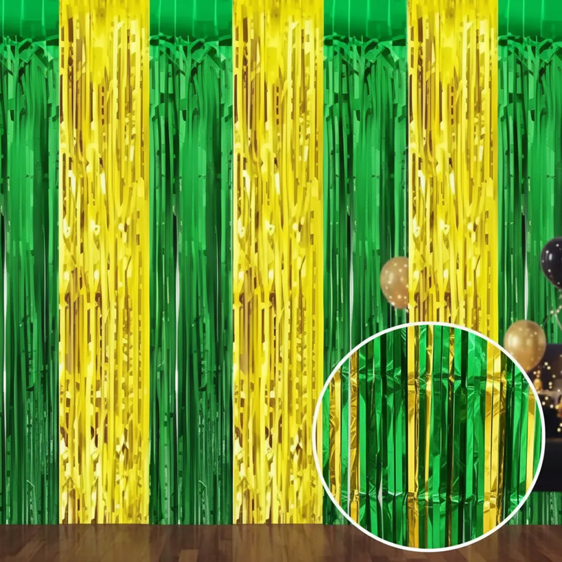 Cortina Decorativa Metalizada Verde/amarelo Copa 2mx1m em Oferta na Shopee