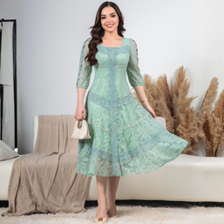 Vestido Midi Renda Algodão Elegante Luxo Forrado com Guipir e Zíper Invisível - Moda Evanélica Festas em Oferta na Shopee