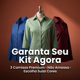 Kit 3 Camisa Social Feminina Manga 3/4 Não Amassa Blusa Social Feminina Premium em Oferta na Shopee