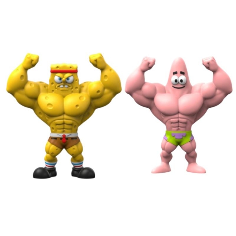 Mini Boneco Bob Esponja e Patrick Estrela Bombados Musculosos Academia Maromba Decoração