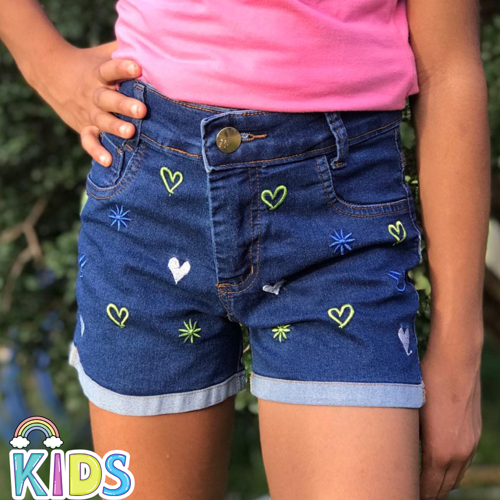 Short Menina Juvenil Jeans Infantil do 02 ao 16 com Lycra Cintura Alta Elastano Confortavel Verão