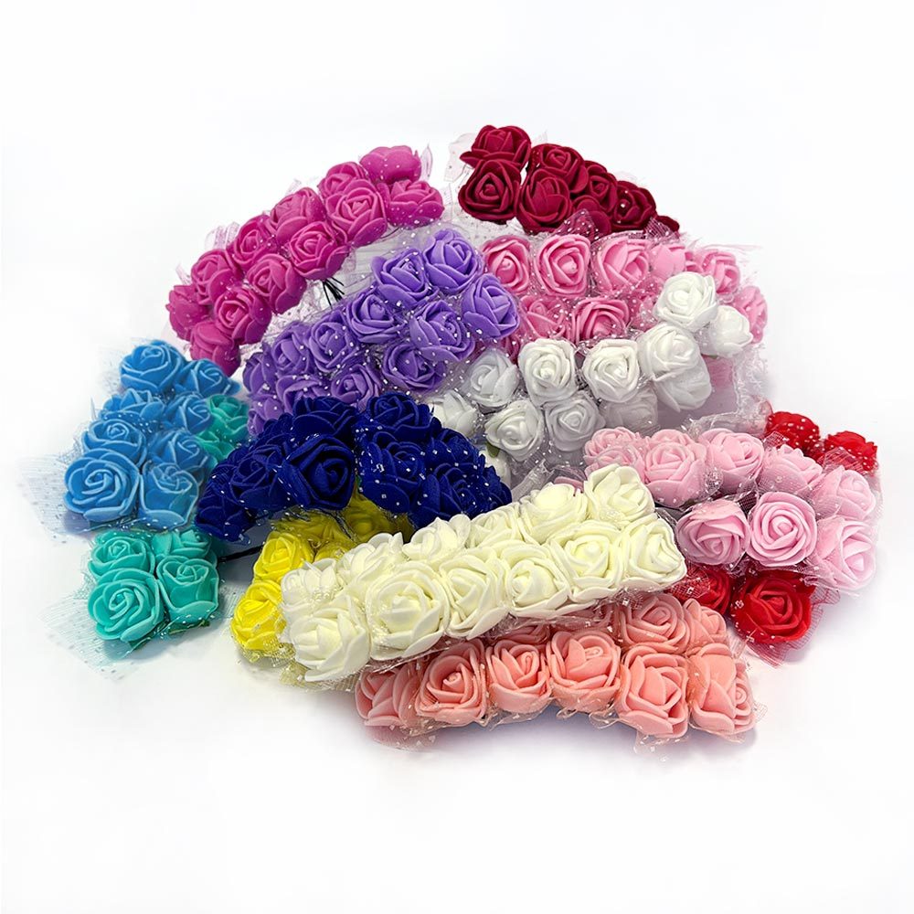 12 Rosas de EVA Mini Buquê de Rosinhas Aplique Flor Laço Tiara Artesanato