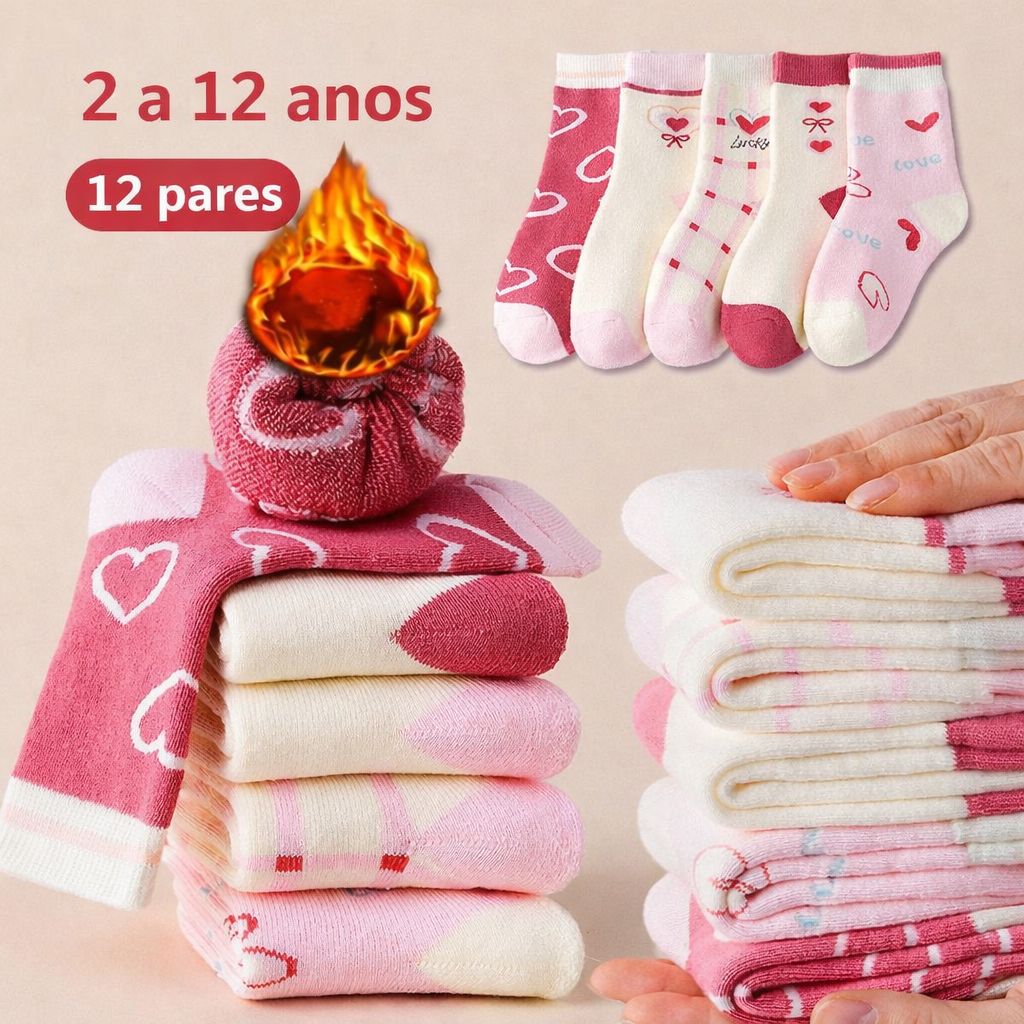 Kit Meia Infantil Menina Cano Longo Confortável 2, 4, 6, 8 e 12 Anos Diversos Desenhos Fofos em Oferta na Shopee