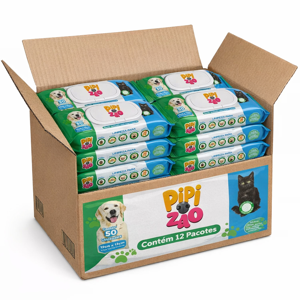 Kit Com 12 Pacotes Toalha Lenço Umedecido Para Pet Pipizão em Oferta na Shopee