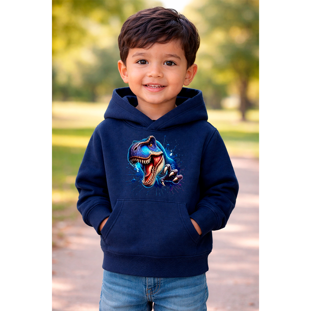 Moletom Canguru Infantil Flanelado Com Capuz Estampado Dinossauro