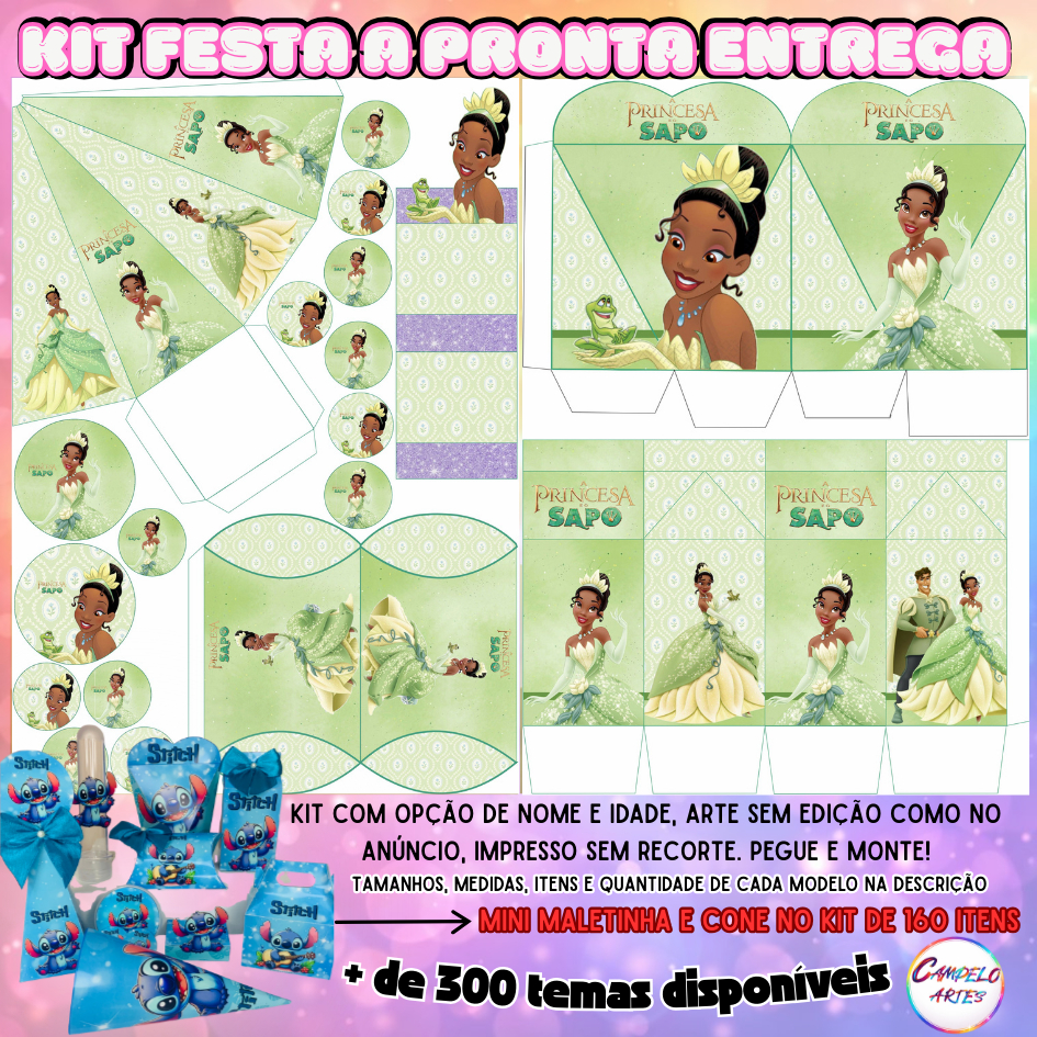 KIT COM 90 OU 160 ITENS/LEMBRANCINHAS (COM TAGS, APLIQUES E CAIXAS) (COM/SEM NOME) TEMA:TIANA em Oferta na Shopee
