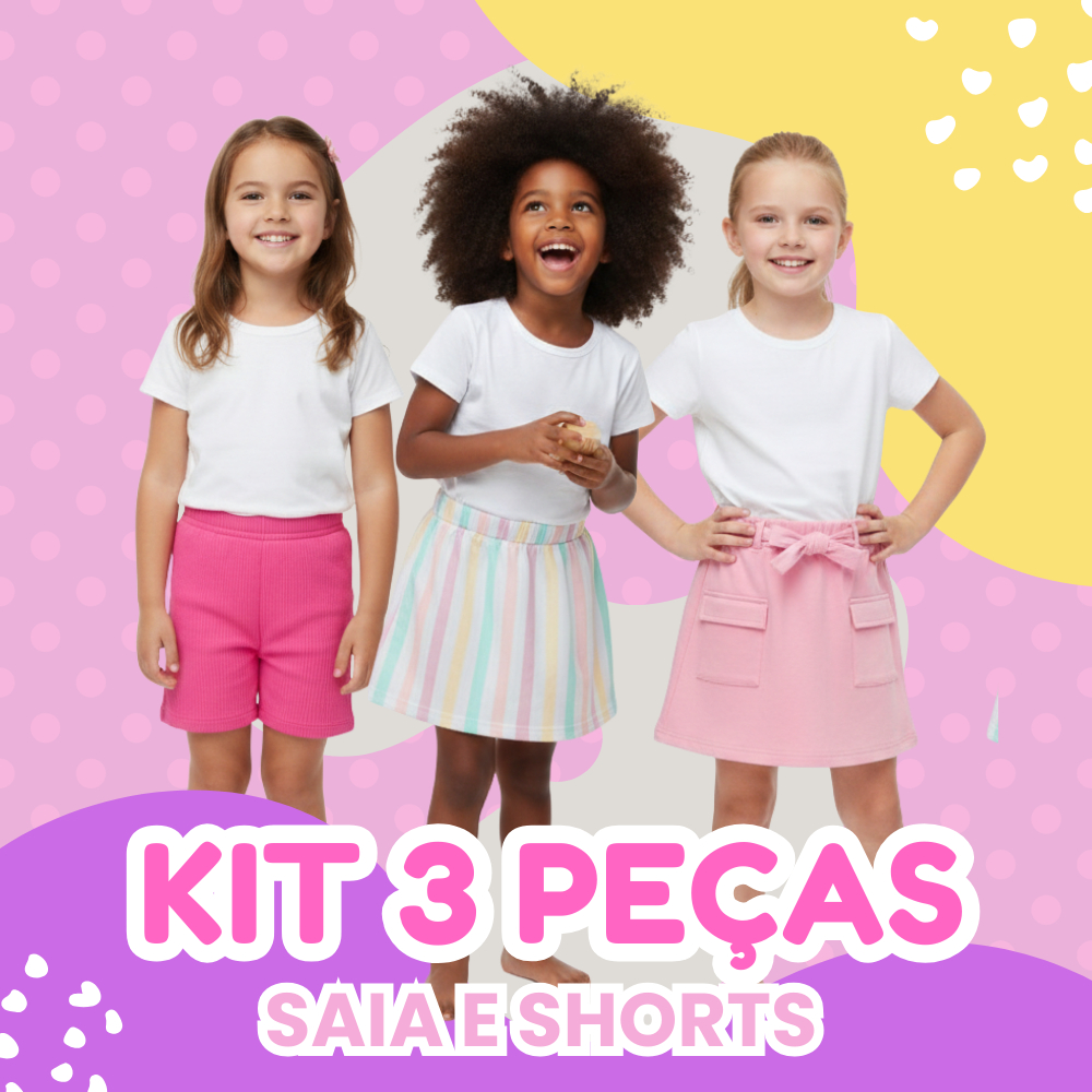 Kit 3 Shorts Kid Infantil Menina Short Sortido Verão Estampados Algodão Roupas Criança