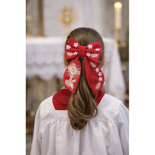 Laço de cabelo bordado Ostensório coroinha igreja primeira comunhão em Oferta na Shopee
