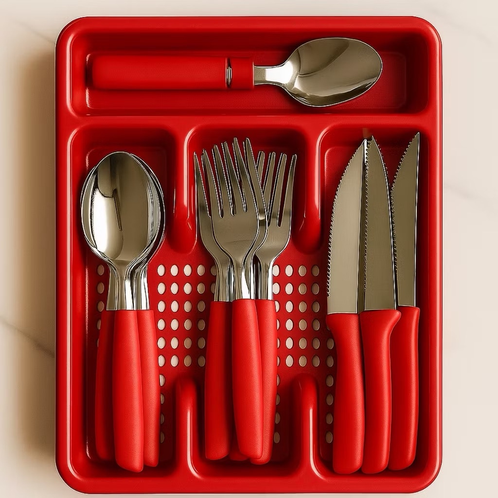 Jogo de Talheres Inox Premium Com 25 peças + Suporte Gaveteiro em Oferta na Shopee