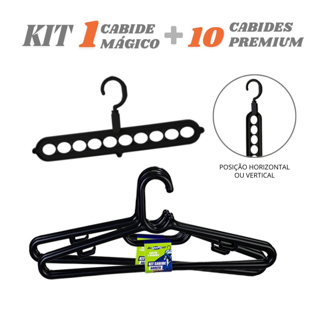 Kit Cabide Mágico Multifuncional + 10 Cabides Premium Organizador Guarda Roupa Economia Espaço em Oferta na Shopee