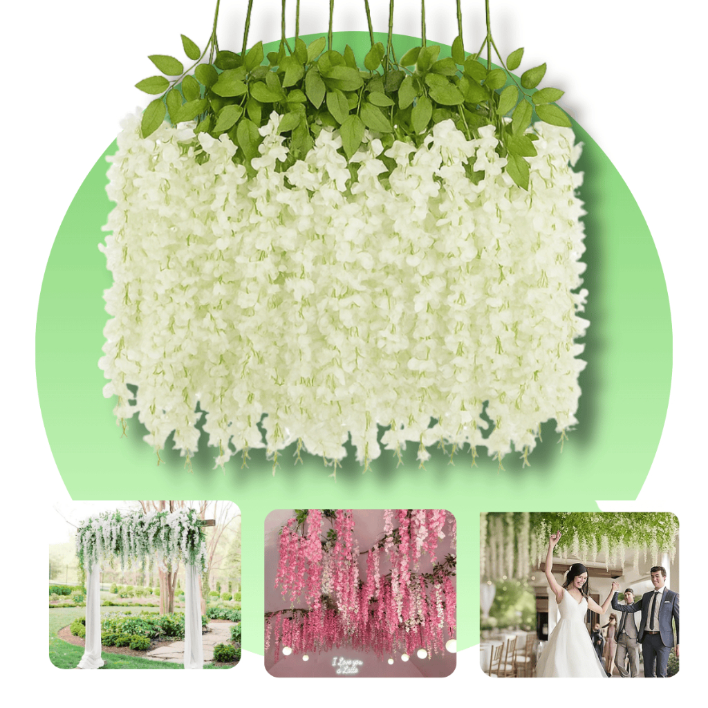 Kit 12 Ramos Flor Cerejeira Artificial Grande Pendente Corrente Galhos Decoração Rosa Branco