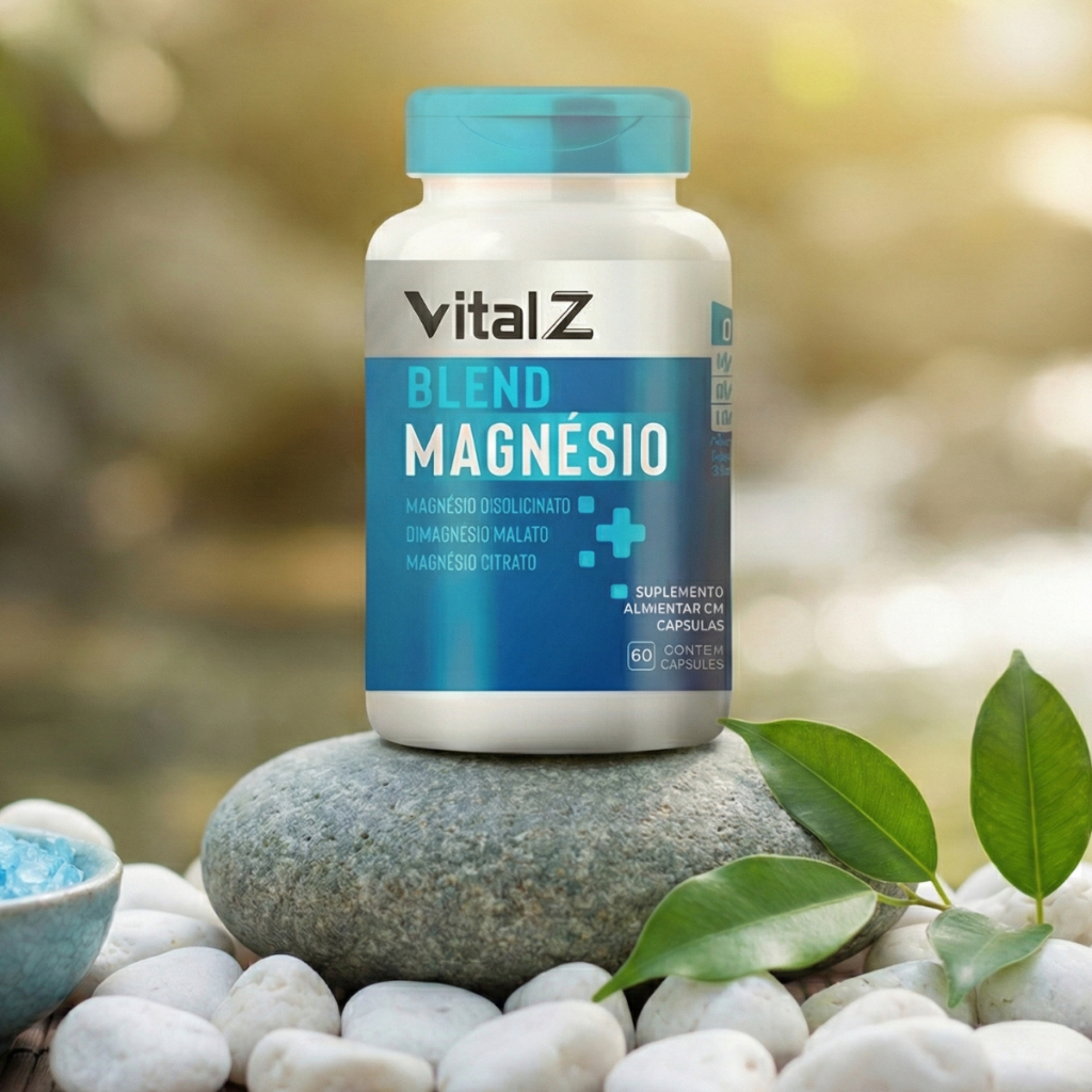 Magnésio 3 em 1 Vital Z (Bisglicinato, Malato, Citrato) Energia,Muscular e Saúde Óssea | 60 Cáp