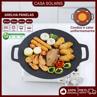Frigideira Grill Redonda Antiaderente de Ferro – Chapa para Churrasco, Grelhar Carnes e Legumes em Oferta na Shopee