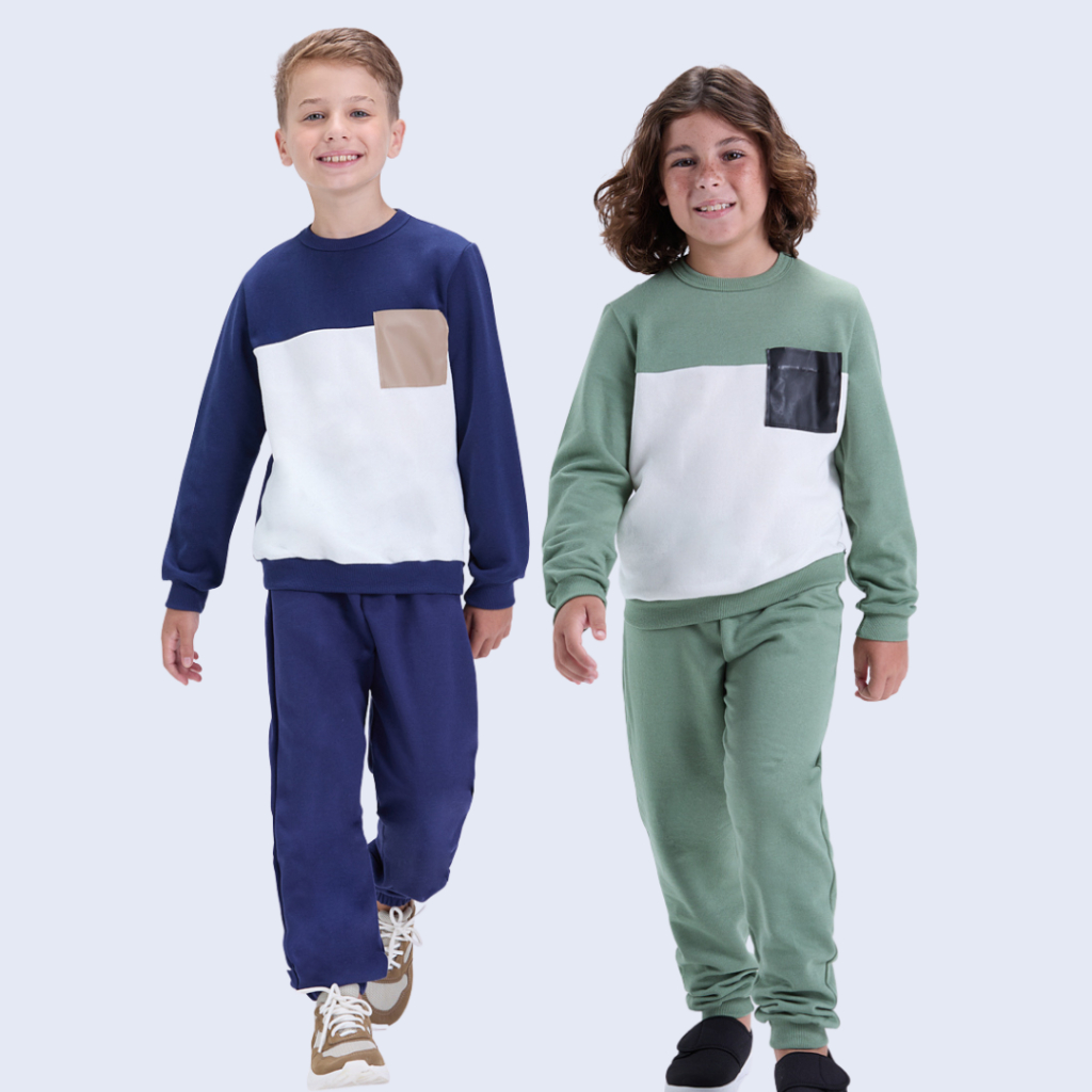 Conjunto Infantil Masculino Moletom Bicolor com Bolso Inverno