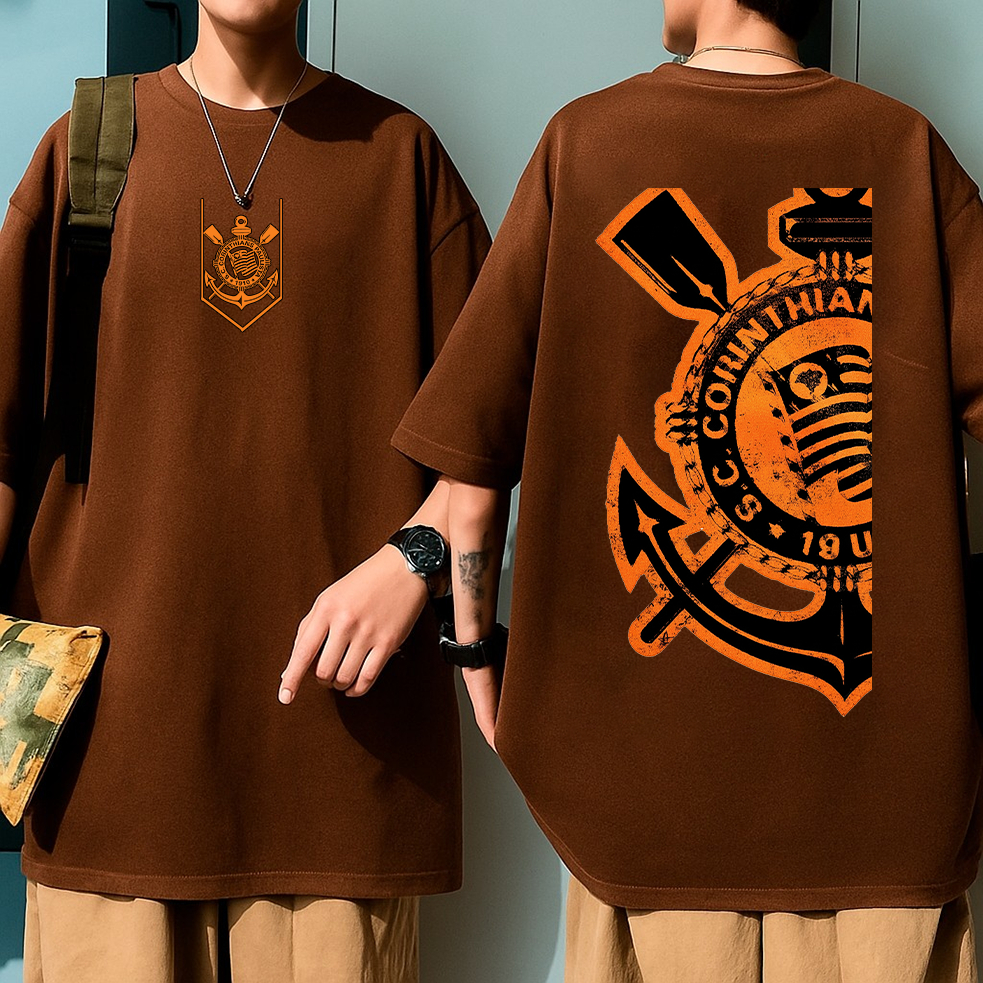2026 Now CamisetaOversized Branca Unissex de Algodão, com Estampa de Âncora e Brasão Naval, Estilo Marítimo e Vintage