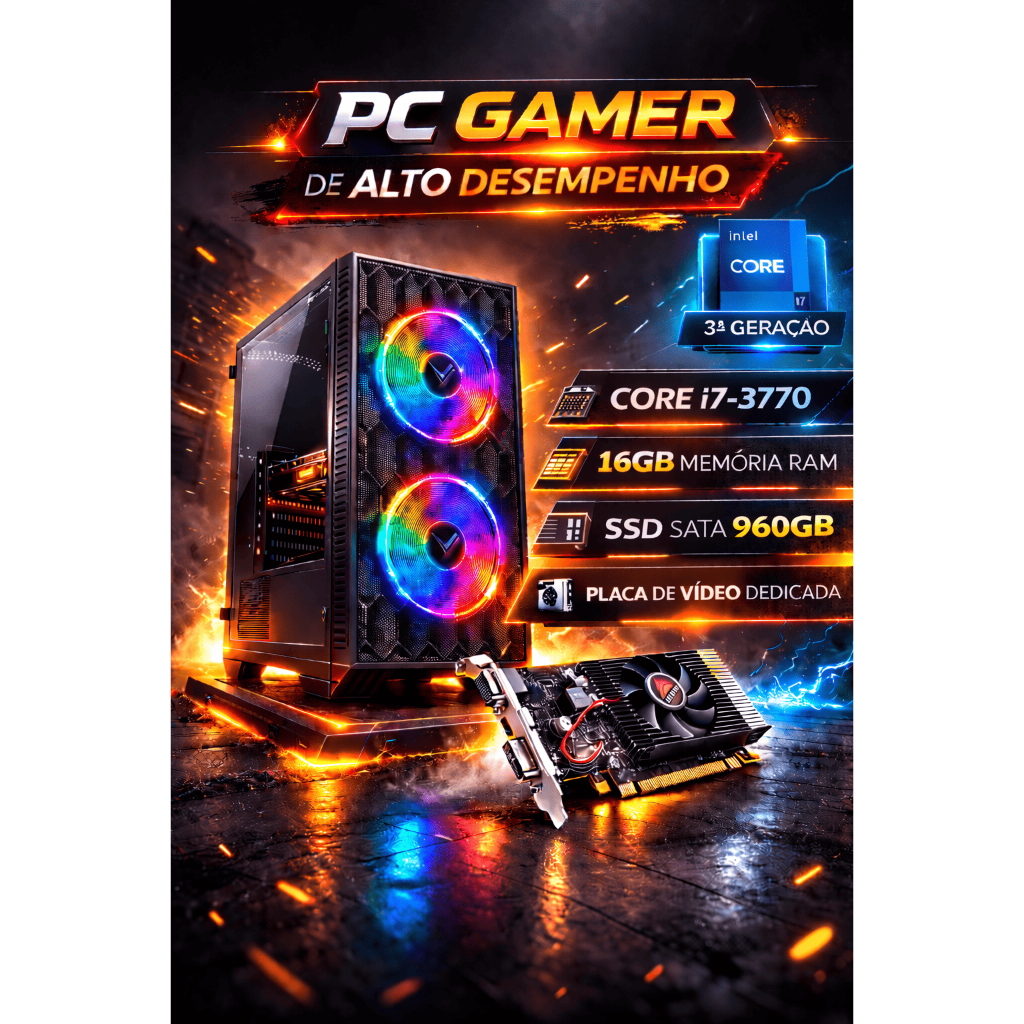 Computador Gamer Intel Core i7 - 16GB de RAM - SSD 960GB - Placa de Vídeo GT730 4GB