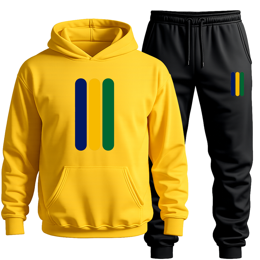 Conjunto Moletom Canguru+Calça Estampa Brasil Três Listras Blusa Agasalho Casaco Algodão Flanelado Confortável