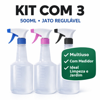KIT 3 Borrifador Spray 500ml Multiuso com Medidor Jato Regulável Limpeza Jardim Profissional em Oferta na Shopee
