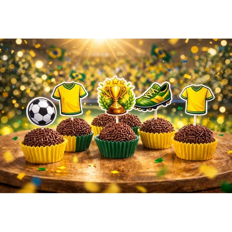 Topper para Docinhos Futebol Brasil 20 30 50 Unidades | Tema Futebol Copa Festa Brasil