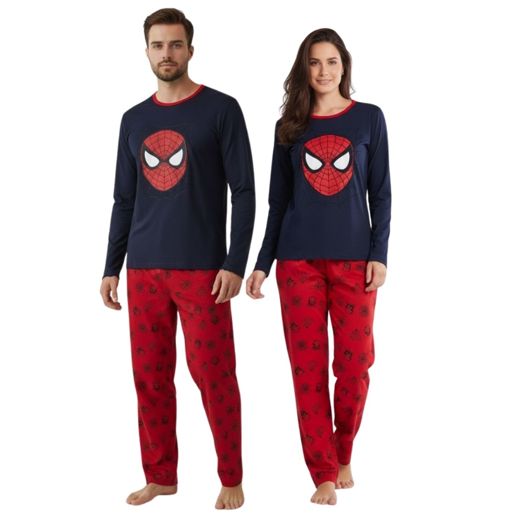 Kit 2 Pijamas De Frio Casal Longo Adulto Feminino e Masculino Personagem Calça Xadrex