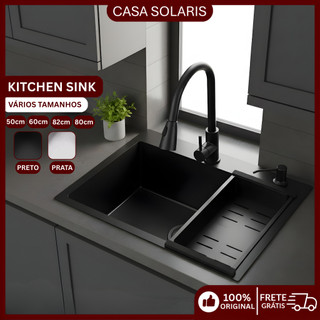 Cuba de Cozinha Gourmet Aço Inox 304 com Cesto Escorredor Válvula e Sifão Kit Completo