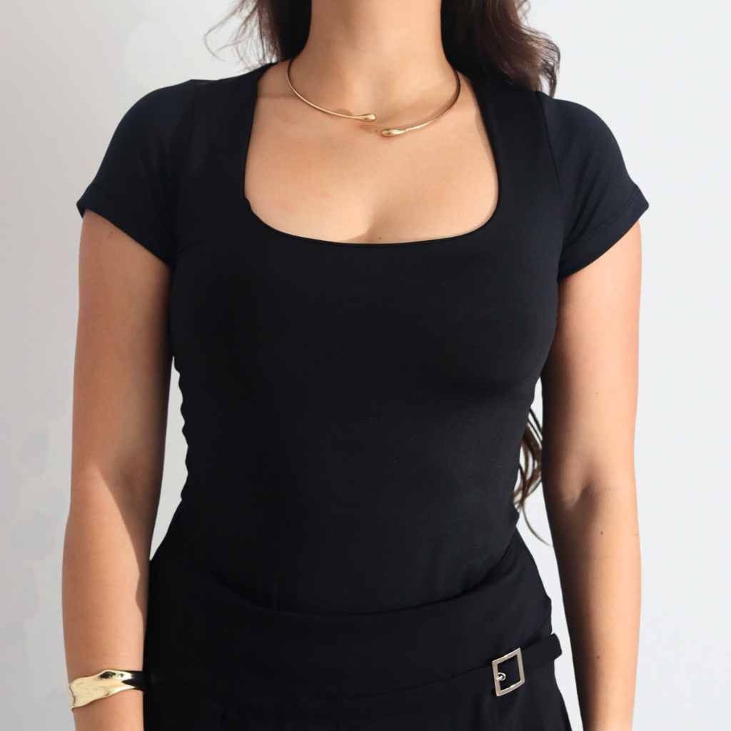 Body Feminino Decote Quadrado Manguinha Curta Suplex Verão