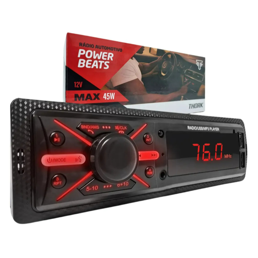 Radio Aparelho Toca MP3 Player Auto Som Automotivo Bluetooth Usb RCA FM Potencia Power Beats Thork
