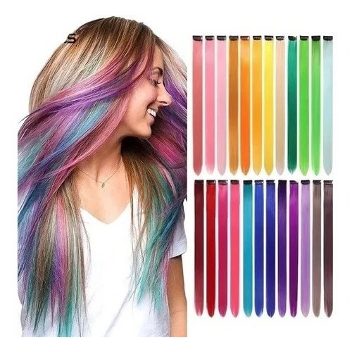 Kit 6 Mechas Coloridas Para Cabelo Tic Tac 50cm Várias Cores Fibra Futura