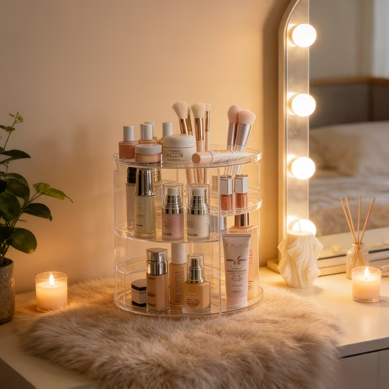 Organizador de maquiagem Acrílico  Giratório 360º Suporte Para Cosméticos