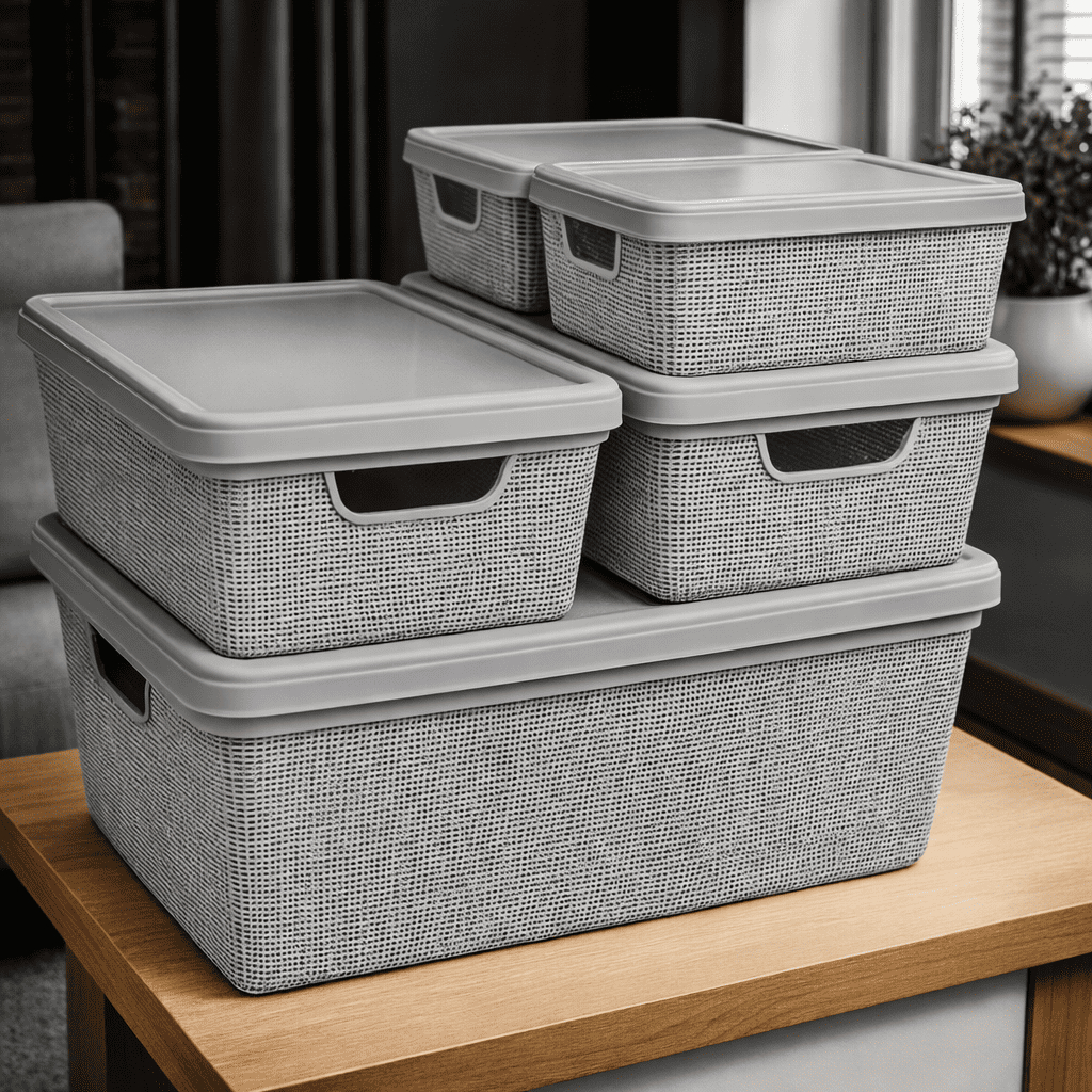 Kit 5 Caixa Organizadora com Tampa grande em Plástico Escritório Lavanderia 1,8 L 5 L 15 L em Oferta na Shopee