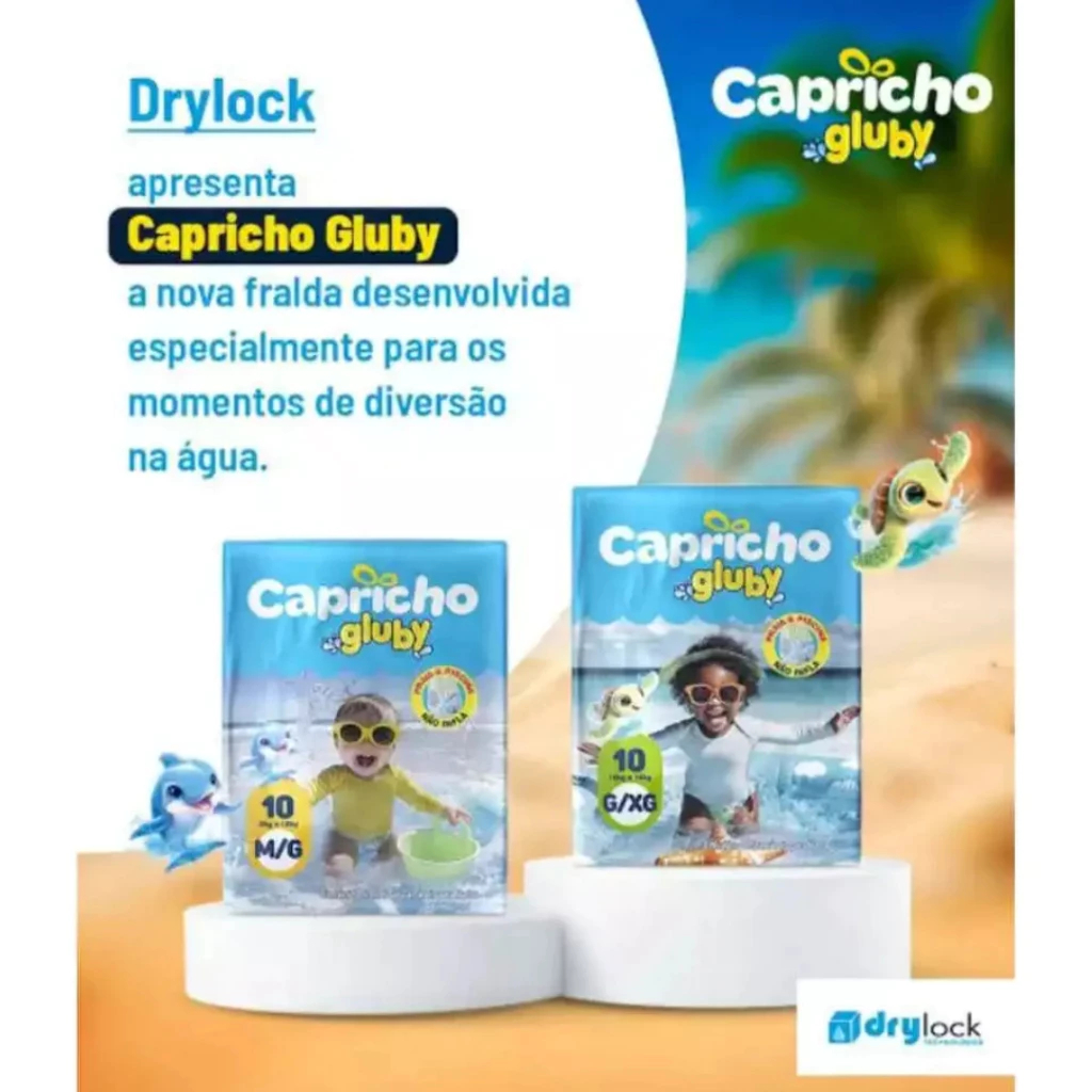 Fralda Descartável para Praia e Piscina Capricho Gluby Infantil Pacote 10un