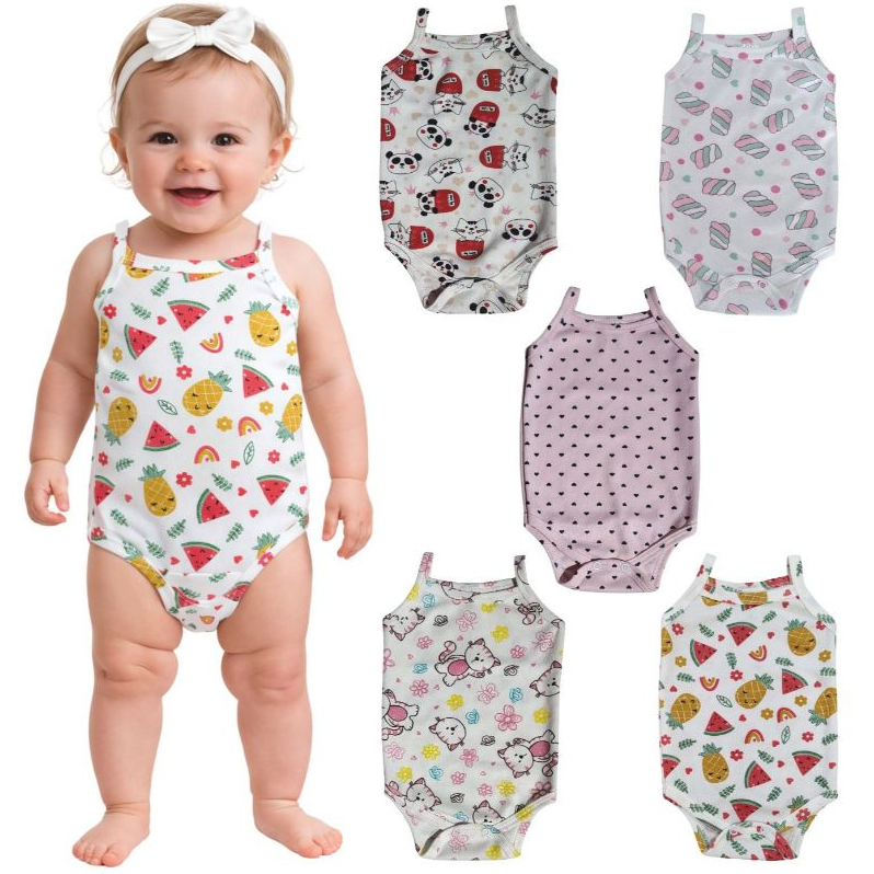 Kit com 5 Body de Alcinha Bebê Infantil - Estampado em Oferta na Shopee